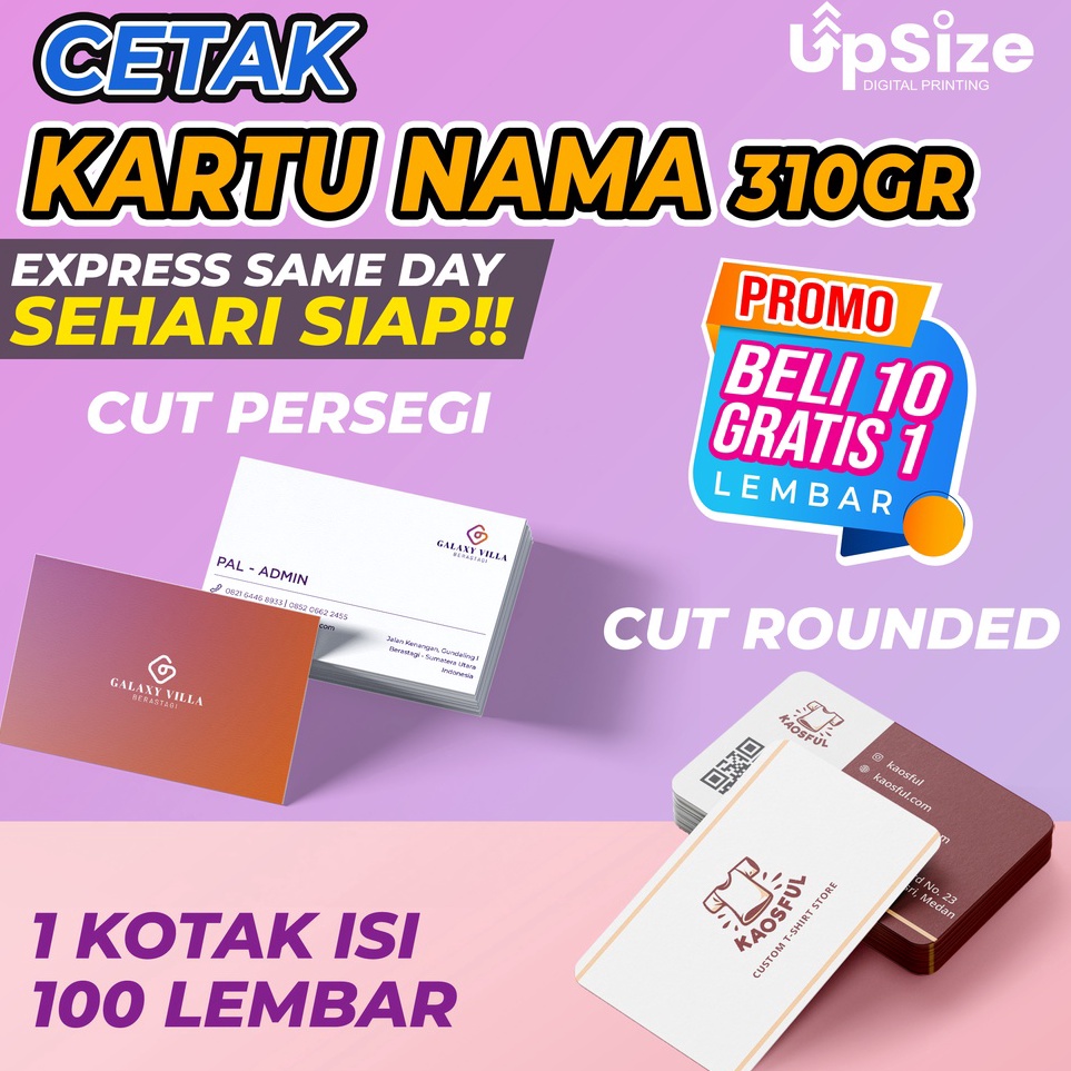 

Paket Pilihan EXPRESS SAME DAY 1 HARI SIAP CETAK KARTU NAMA 1 SISI 2 SISI BAHAN ART CARTON 31 KOTAK MURAH