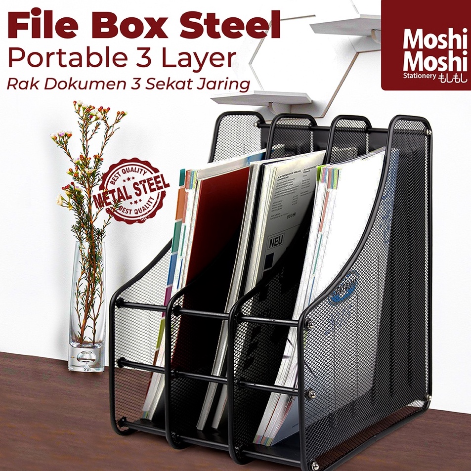 

Super Kualitas File Box Foldable Steel 3 Layer Rak Penyimpanan Dokumen 3 Sekat Jaring Besi