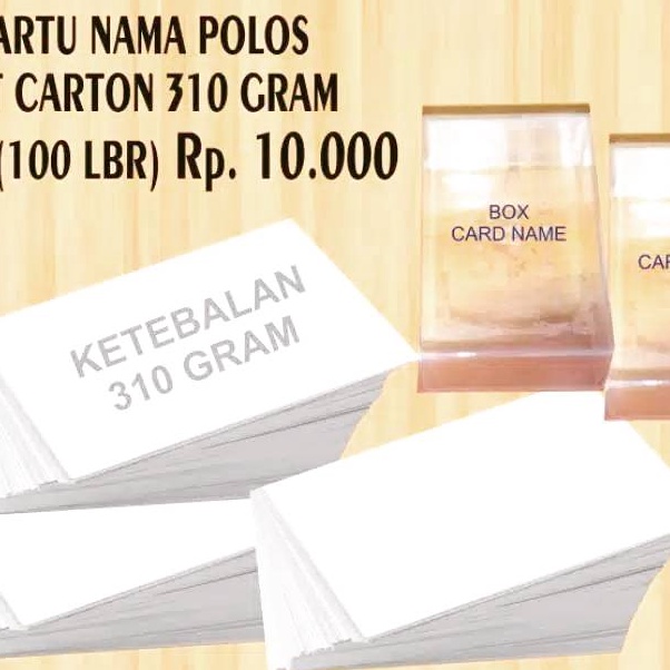 

Kejutan Terbesar Kartu Nama Art Carton 31 Gram Polos 1 Box 1 lbr Rp 1