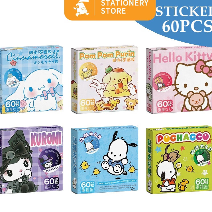 

Top Now SANRIO HELLO KITTY POCHAKKO CINNAMOROL POMPOM PURIN KUROMI Aesthetic Sticker Kisscut Box isi 6 PcsRabbit Stationery