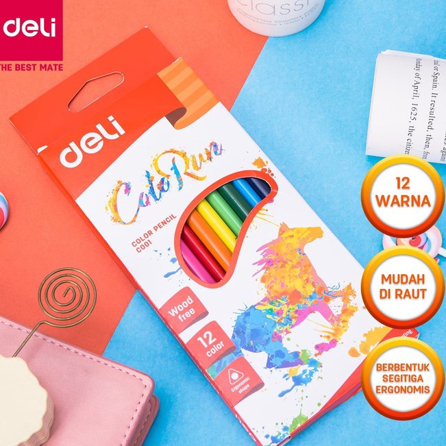 

High Quality Pensil Warna DELI Colorun 12 Warna Panjang EC1