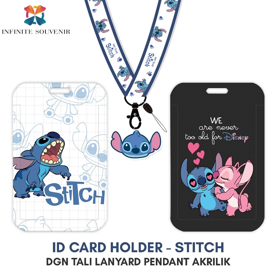 

On Sale N3 STITCH Name Tag Card Holder Motif Karakter Stitch dengan Tali Lanyard Pendant Akrilik ID Card Holder Tali Gantungan Acrylic Disney Stitch Lucu Nametag Tempat Kartu Flazz Emoney