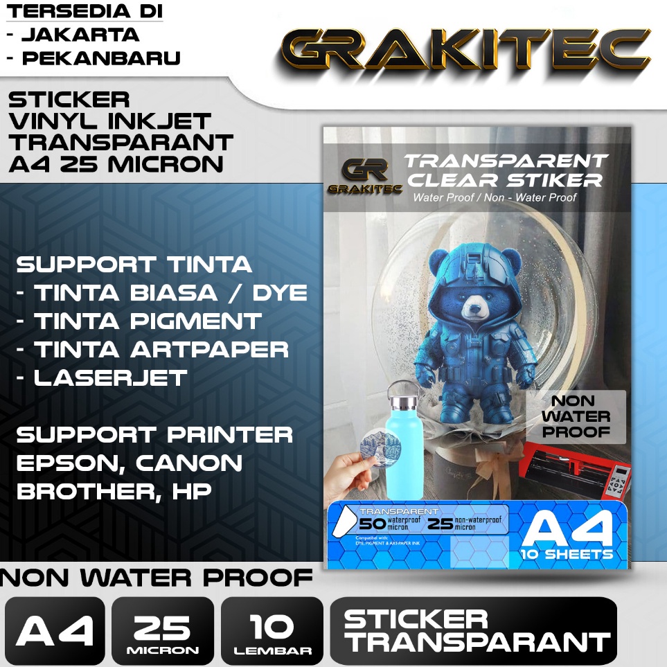 

Dijamin Untung Kertas Sticker Vinyl Transparan Sticker Vinyl Transparant Waterproof Non waterproof A4 isi 1 lembar Grakitec