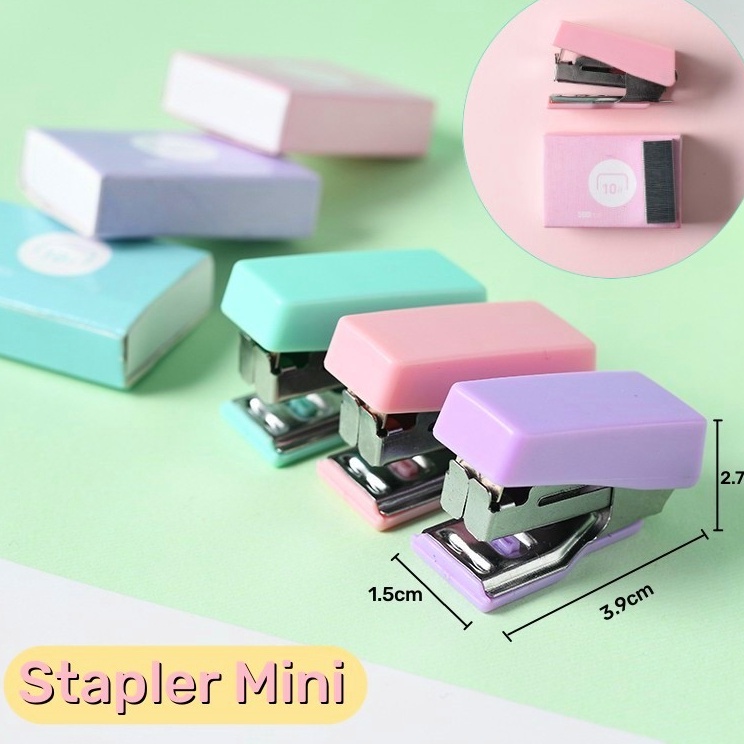 

Baru Asli Stapler sekolah 1 Mini stapler set Staples kecil perlengkapan kantor mengikat logam kreatif Unik lucu anak bonus isi untuk pelajar