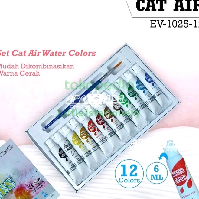 

Super Aman EVERCOSS CAT AIR WATER COLORS EV12512 Warna 12 COLOURS FREE KUAS
