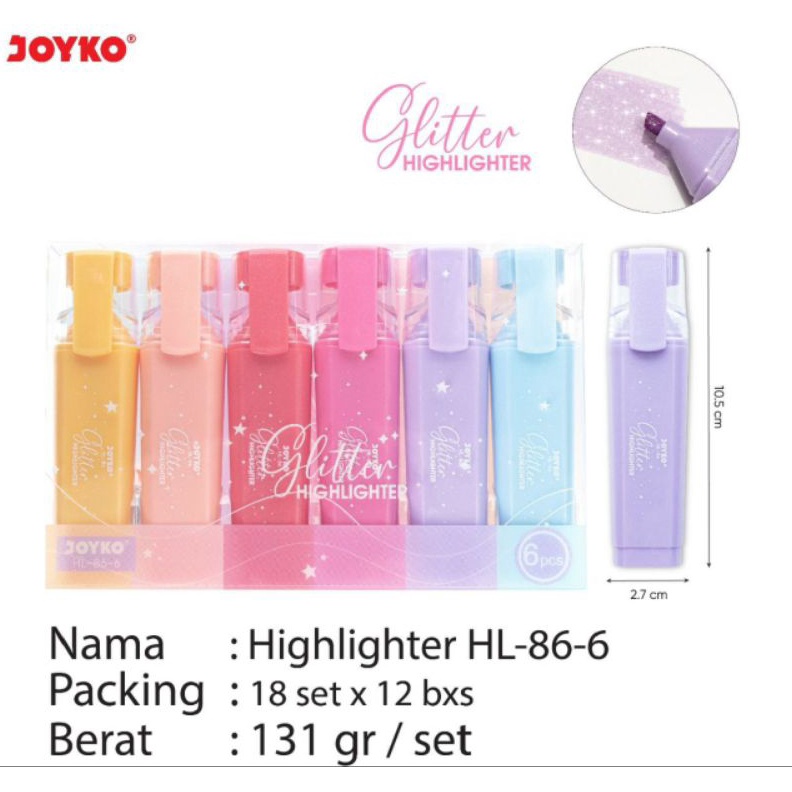 

KODE E7C Stabilo Jokyko Highlighter Gliter pastel Joyko HL866 1set6wrn