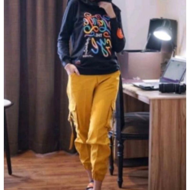 Celan Cargo Wanita Jumbo, Pinggang Full karet/Celan Cargo Cwek Jumbo/Celan Jogger Wanita