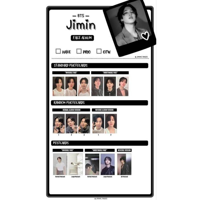 

Photocard Album Face Jimin Official