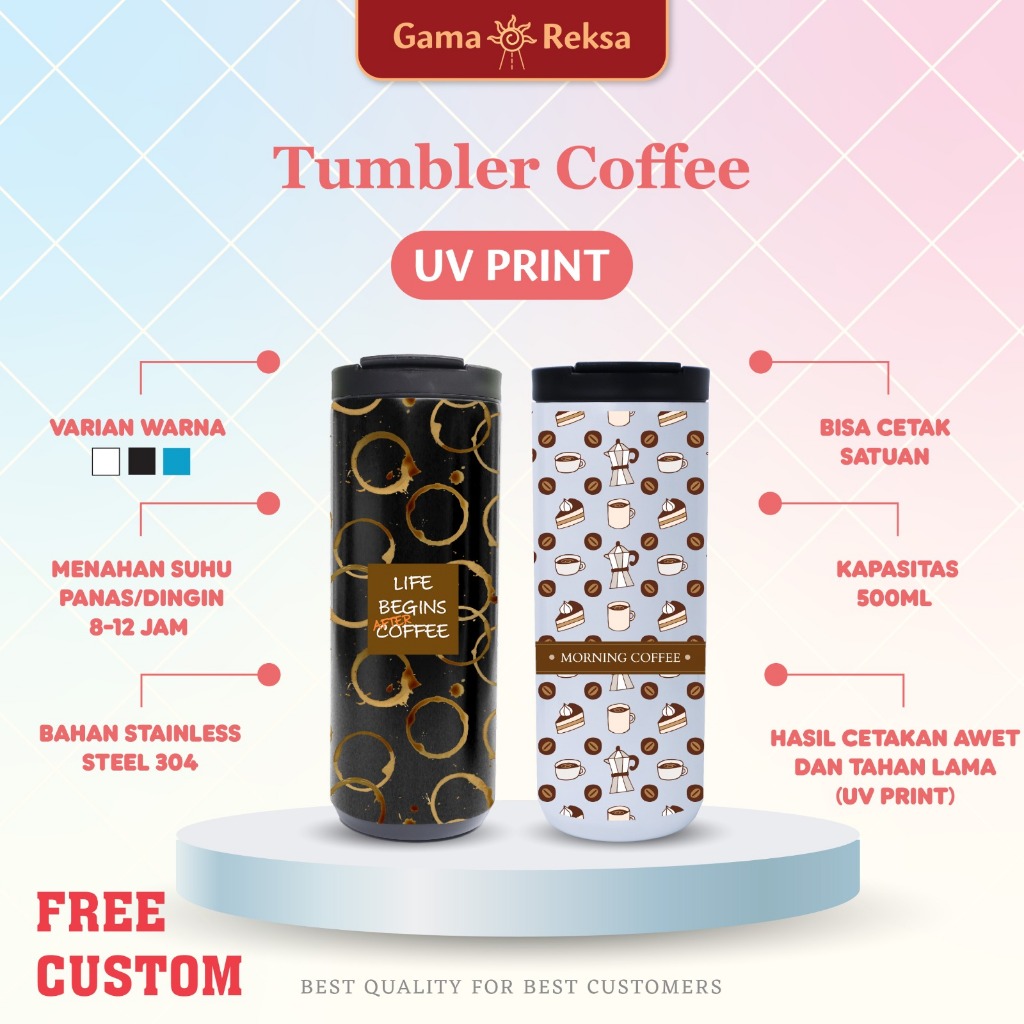 Tumbler Coffee 500ml Custom Print UV Cetak Botol Termos Kopi Souvenir Promosi