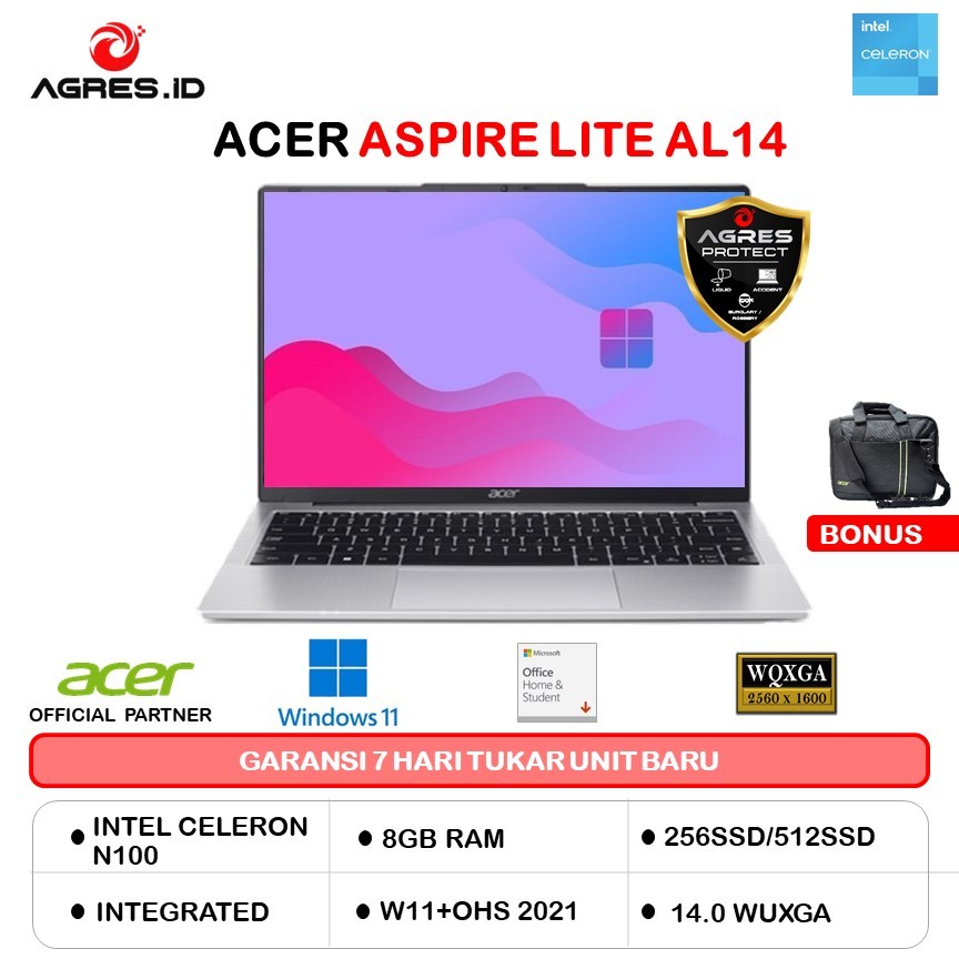 ACER ASPIRE LITE AL14 INTEL N100 8GB 512GB W11PRO+OHS 14.0 WUXGA SLV -31P.C3MH