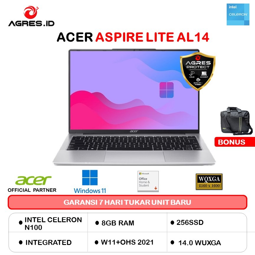 ACER ASPIRE LITE AL14 INTEL N100 8GB 256GB 512GB W11+OHS 14.0WUXGA SLV -31P.C0WW