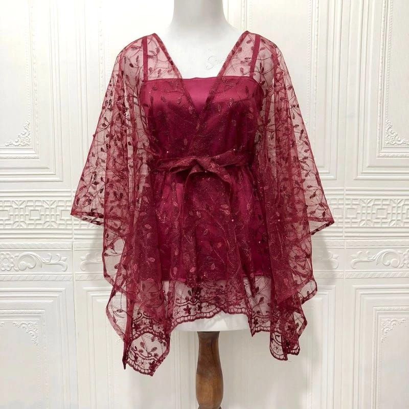 Outer Pita Tile Mutiara Kondangan dan Pesta Maroon Baju Perempuan Kekinian