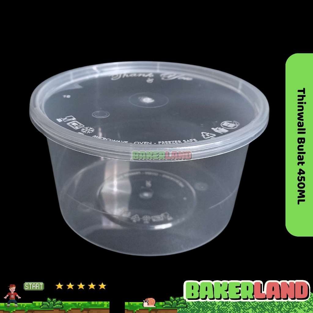 Thinwall 450 ml bulat, mangkok plastik bulat, wadah plastik bulat, Wadah plastik, Food Container
