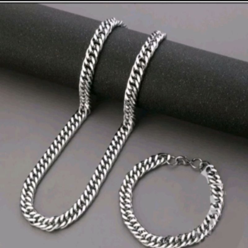 kalung satu set gelang titanium pria anti karat
