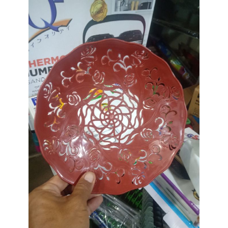 piring rotan plastik piring jikin plastik motif bunga perlusin 12 pcs