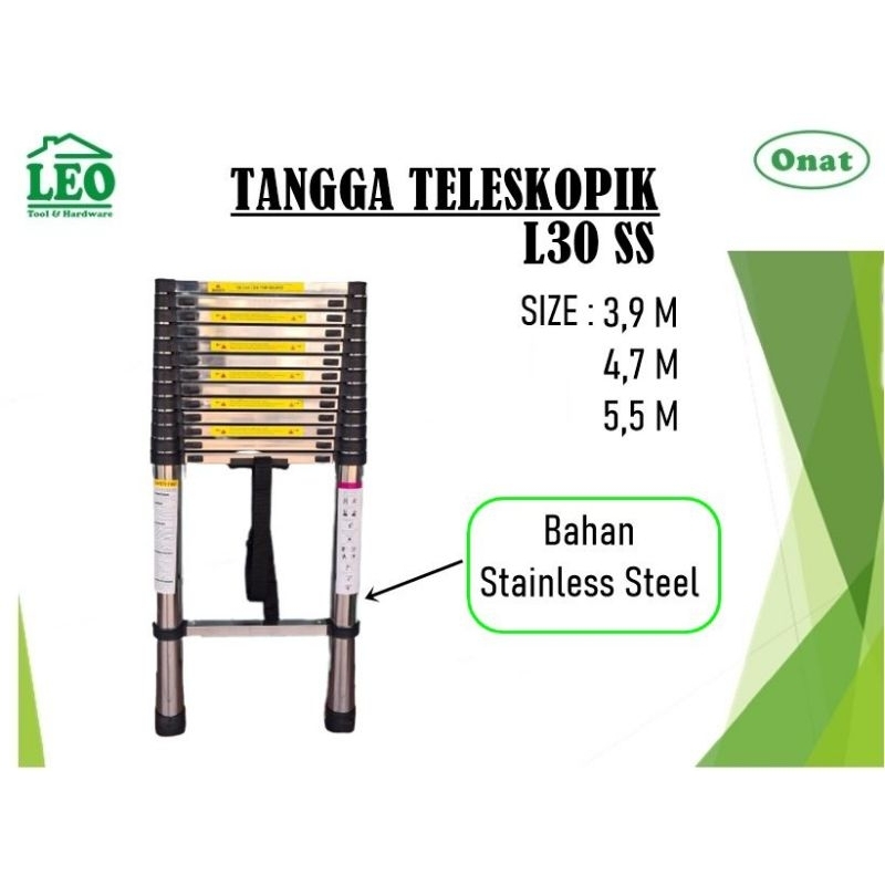 Onat Tangga Teleskopik 3,9m Stainless Steel / Single Telescopic 3,9 meter Stainless Steel