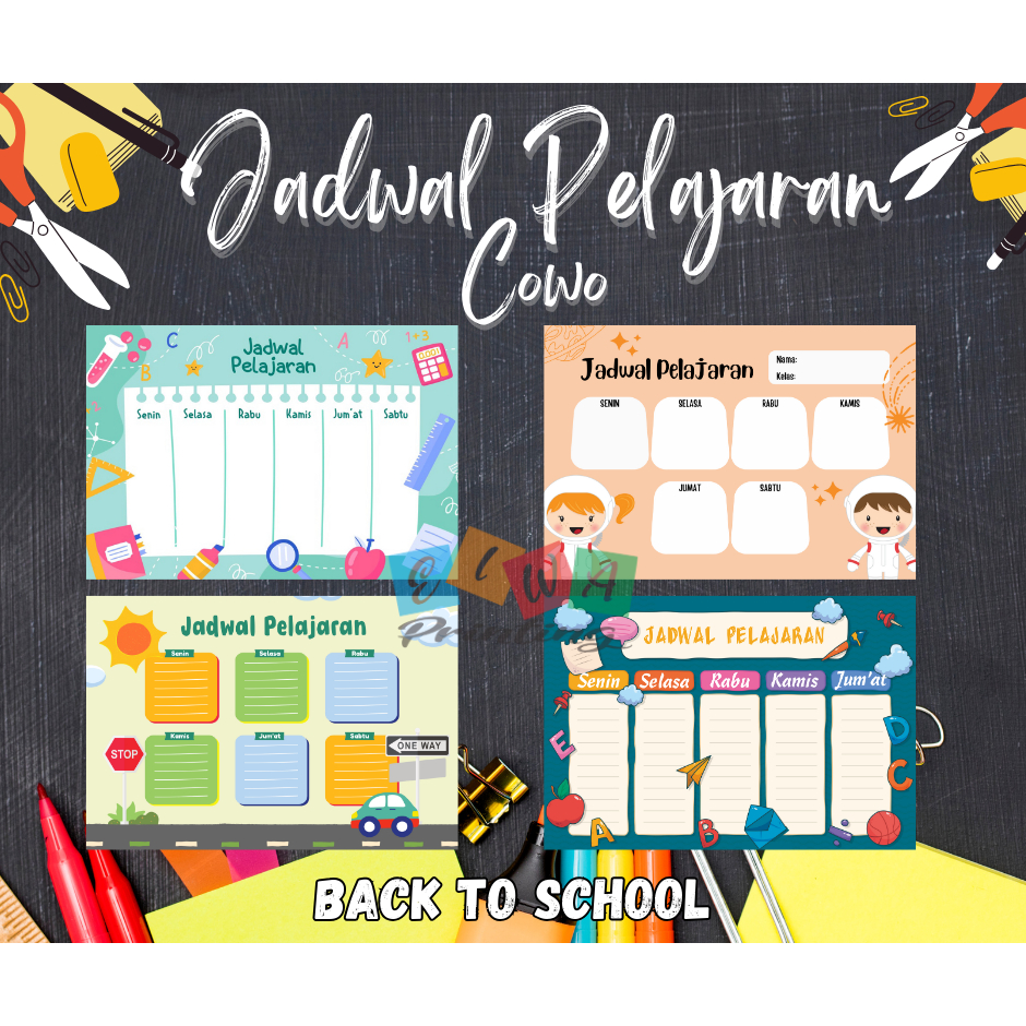 Poster Jadwal Pelajaran Motif Cowok Poster Mata Pelajaran Wipe and Clean  Jadwal Mata Pelajaran Kere