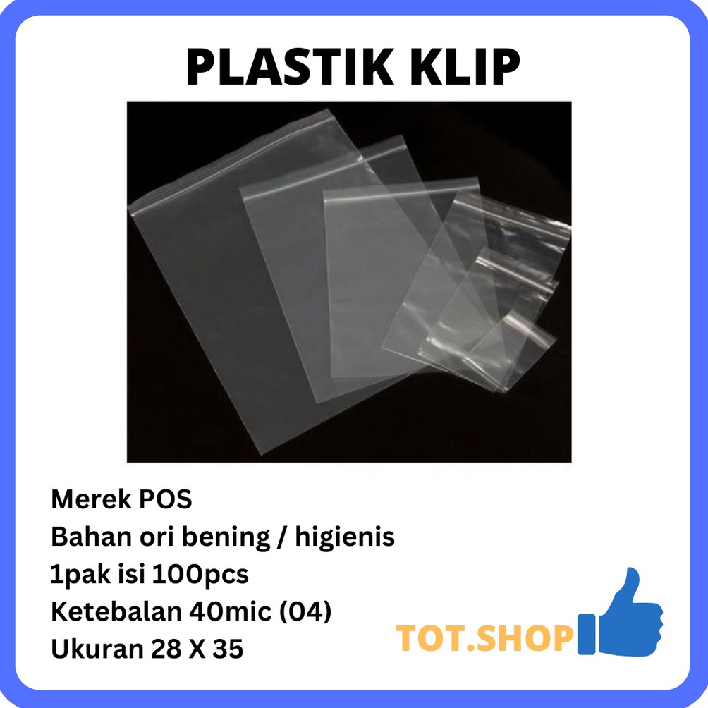

KODE L2N4 28 x 35 Tebal 4 Plastik Klip ZIPPER BAG Kaos Hem Jaket Sepatu dengan klip lock MEREK POS