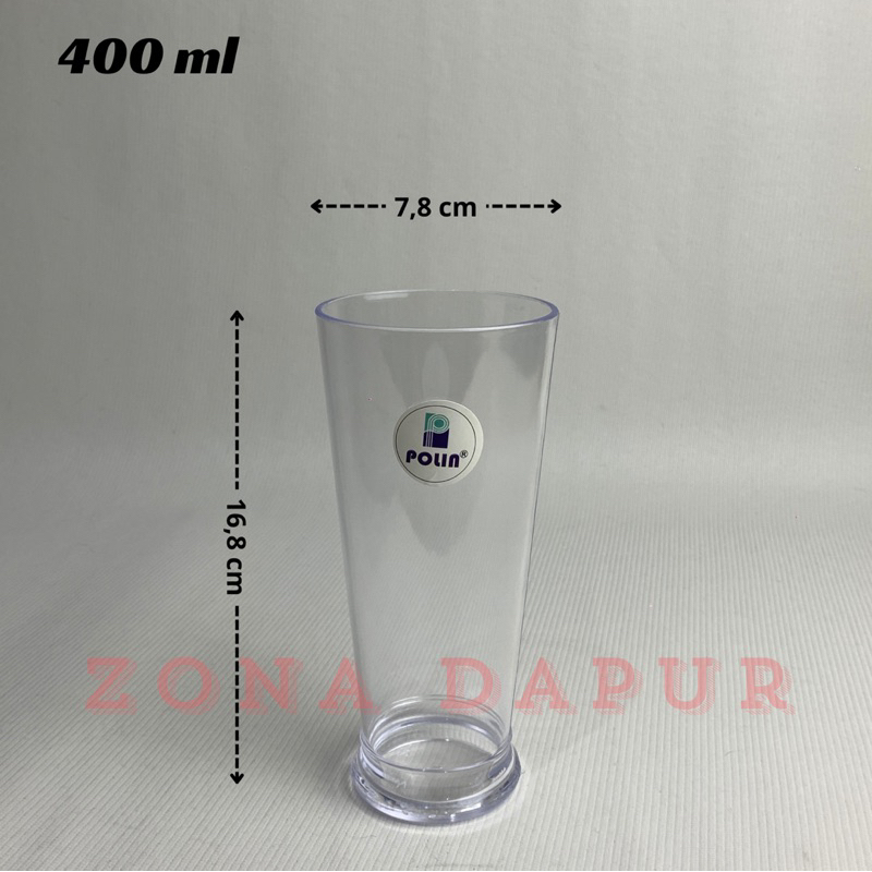 (6 pcs) - Gelas Jus Plastik Mika Bening 400 ml POLIN - Gelas Bening Tebal Milkshake Minuman Ala Cafe