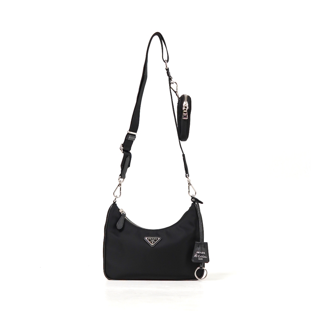 Tas PRADA REEDITION 2005 BLACK MULTIPOCHETTE CHAIN SHOULDER BAG WITH LONG STRAP 100% ORIGINAL