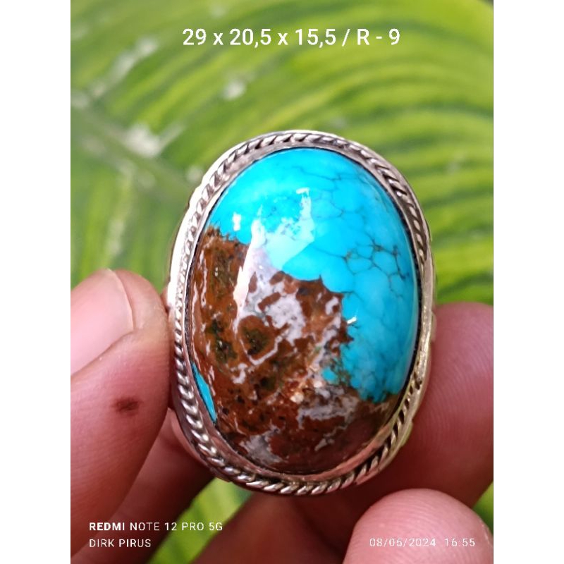Pirus Persia lawasan unik yin yang dwi warna jumbo porselen mumbul ajib ring Perak