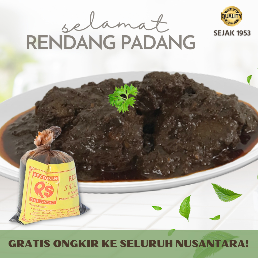 

Rendang Daging SELAMAT Padang Asli Minang Makanan Lauk Instan Siap Saji 200 Gram