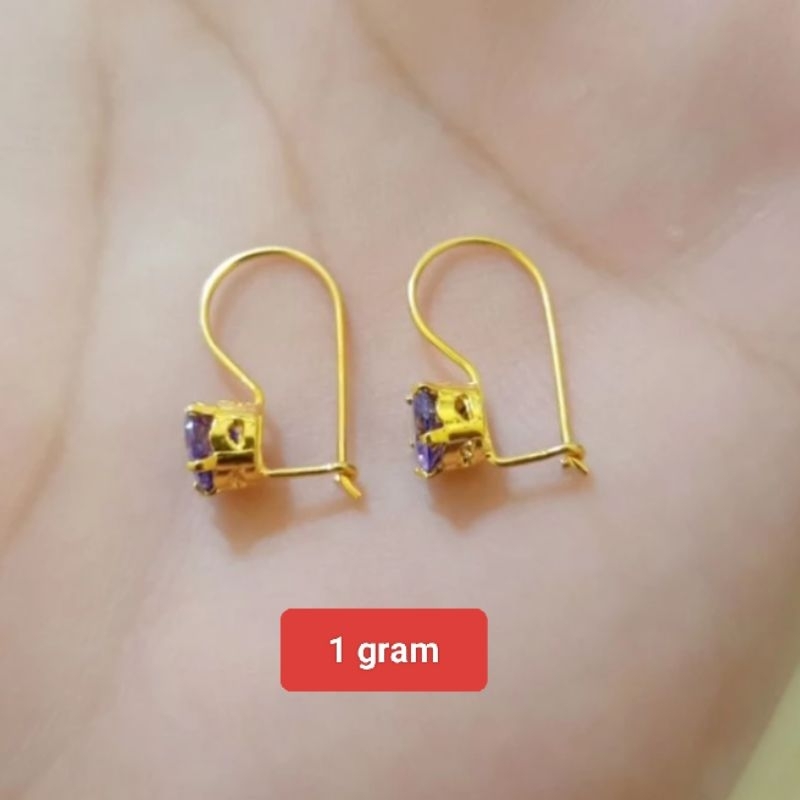ANTING DESI MATA UNGU PERAK 925 LAPIS EMAS