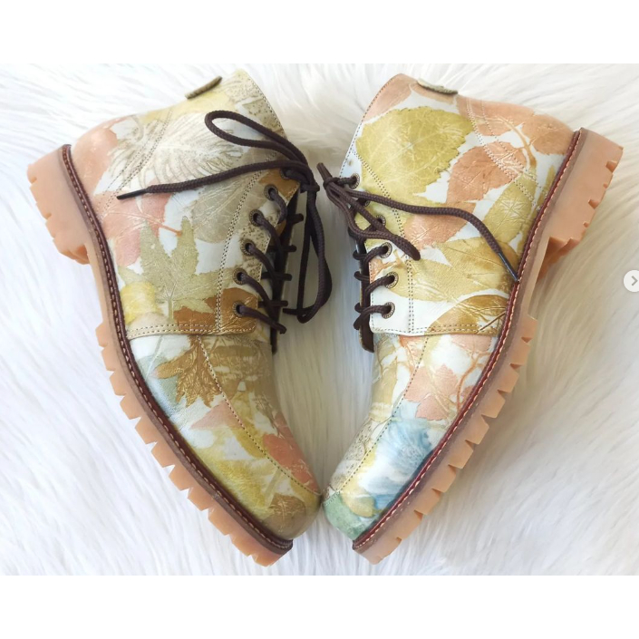 cuero sepatu boots ecoprint cewek docmart sol karet mentah