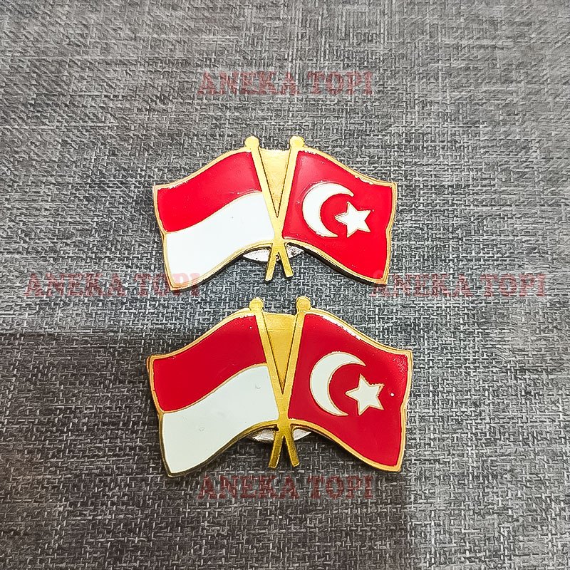 Flag Pin Indonesia Dan Turki Pin Bendera Persahabatan Negara Pin Cross Flag Indonesia Turki - Aneka 