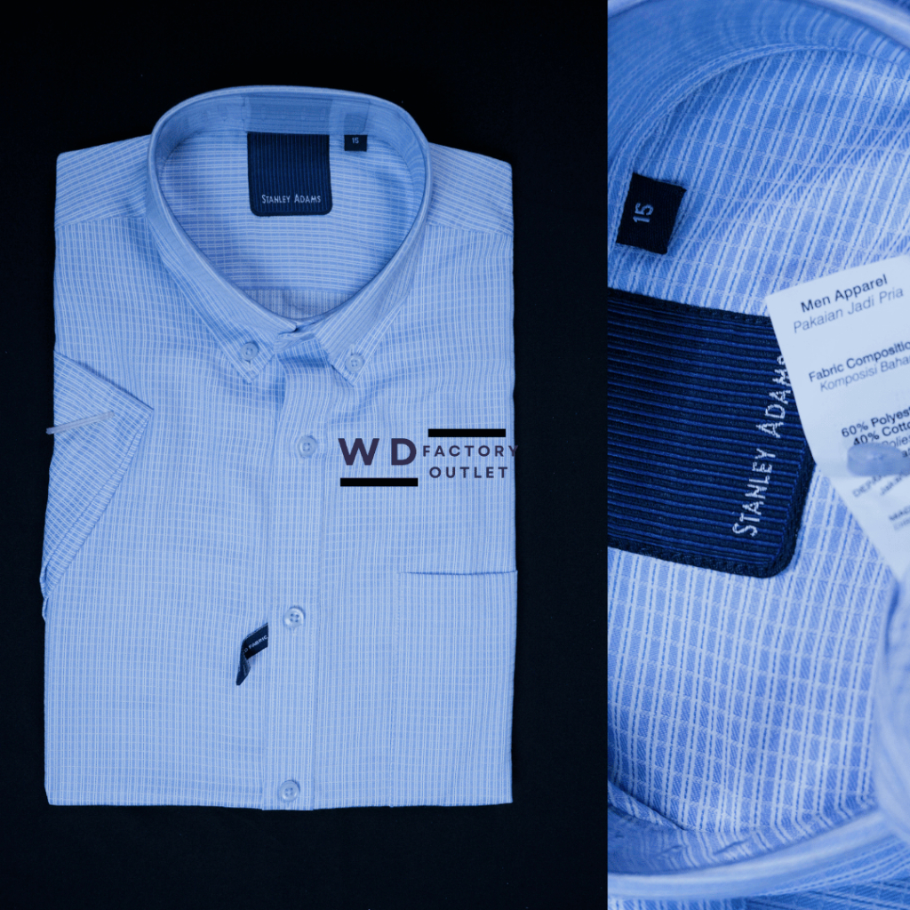 Kemeja Pria Lengan Pendek Reguler Fit Biru Muda Motif Patern Kotak STANLEY ADAMS | Hem Pria Reguler