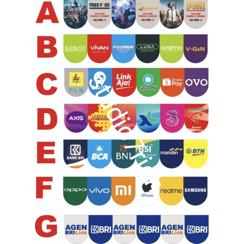 cetak spanduk renda konter brilink game logo banner dana pulsa hp