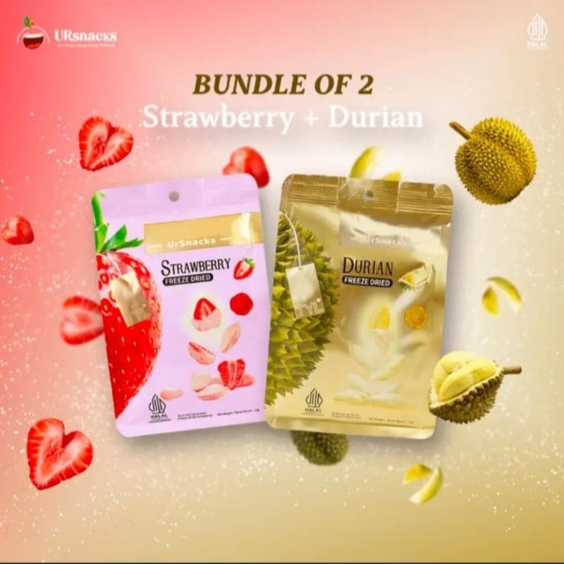 

TYL URSNACK-Bundle 2 Rasa Strawberry 22g & Durian 32g Freeze Dried Snack Keripik 100% buah asli Halal & Bpom