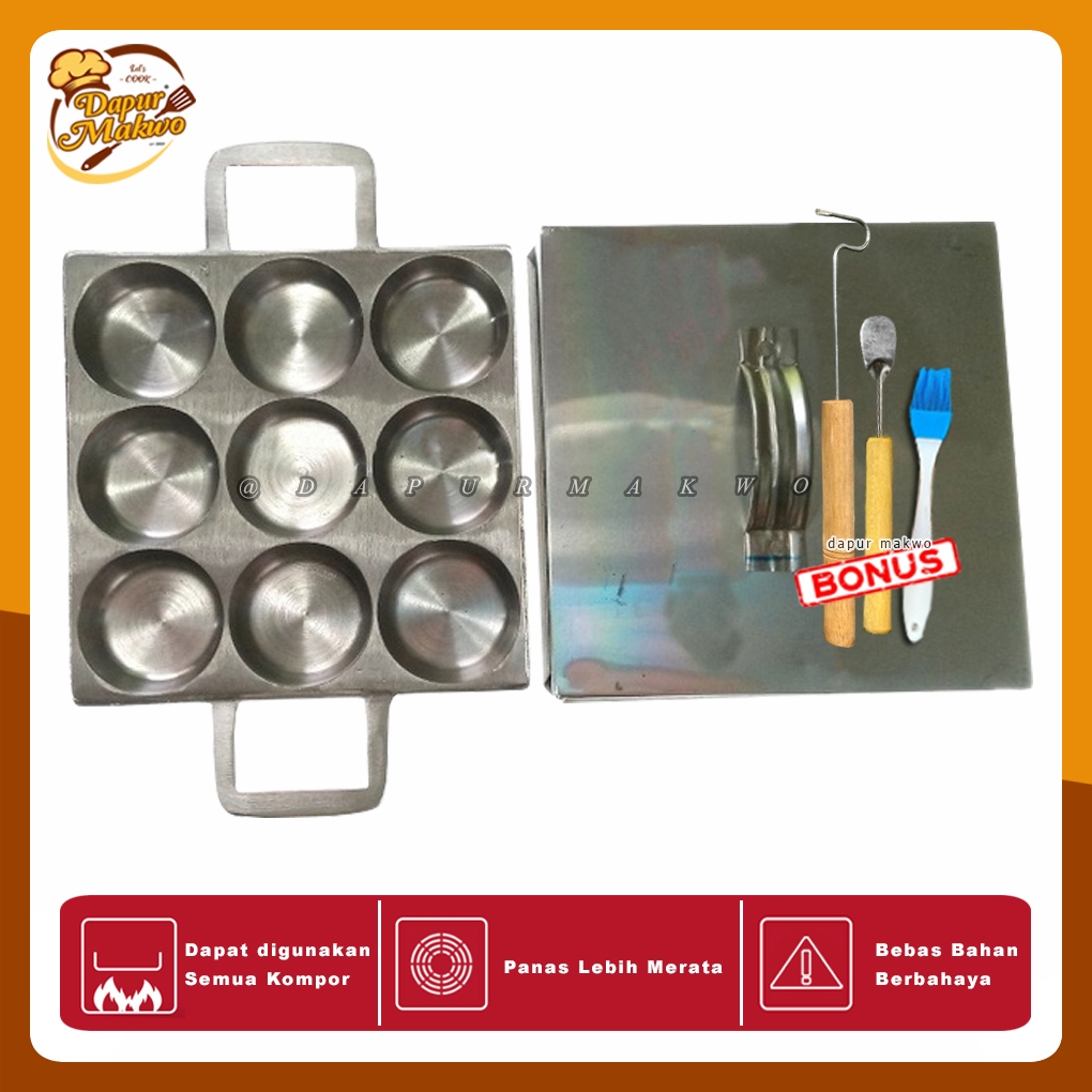 Dapur Makwo Cetakan kue Martabak Mini lumpur Apem Cubit Wingko 5,8cm 9 Lubang