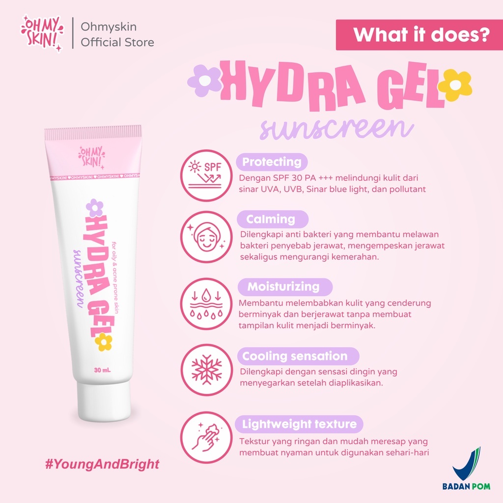 ( SBS ) HYDRA GEL Sunscreen / sunscreen untuk kulit jerawat OHMYSKIN Sun Screen Wajah Anti UV SPF 30