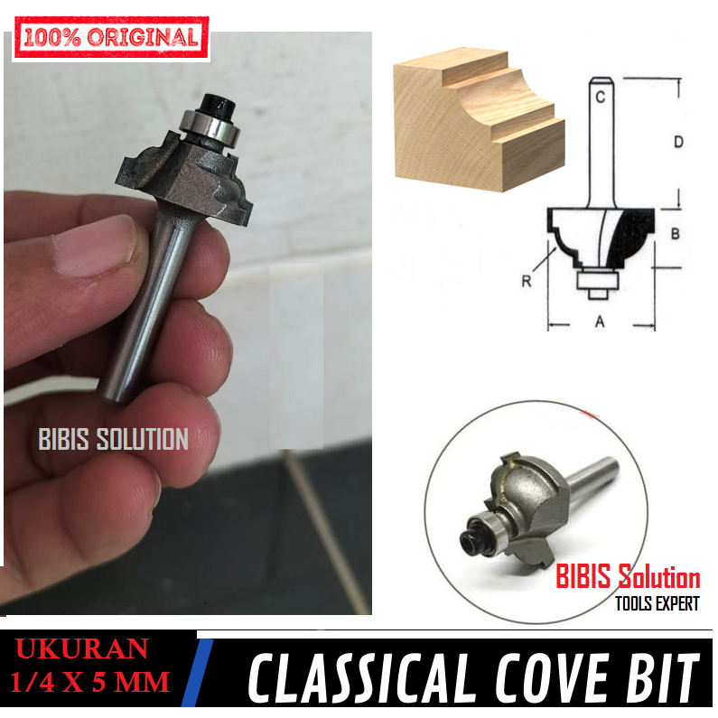 WOOD Mata Profil Classical Cove Bit 1/4 x 5mm Mata Trimmer Router Propil Lis Kayu