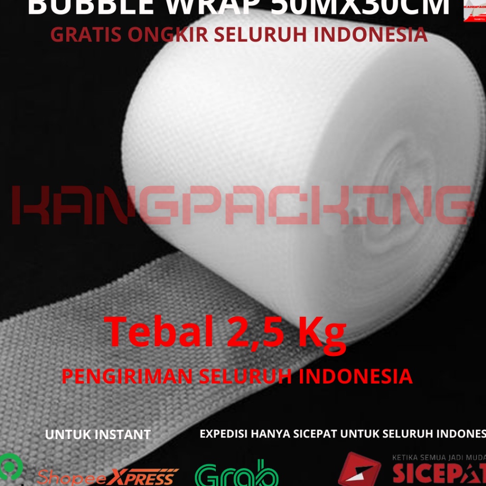 

Murah Khusus bubble wrap premium roll 5 Meter x 3 CM tebal lebih kuat 25 KG Hitam Bening