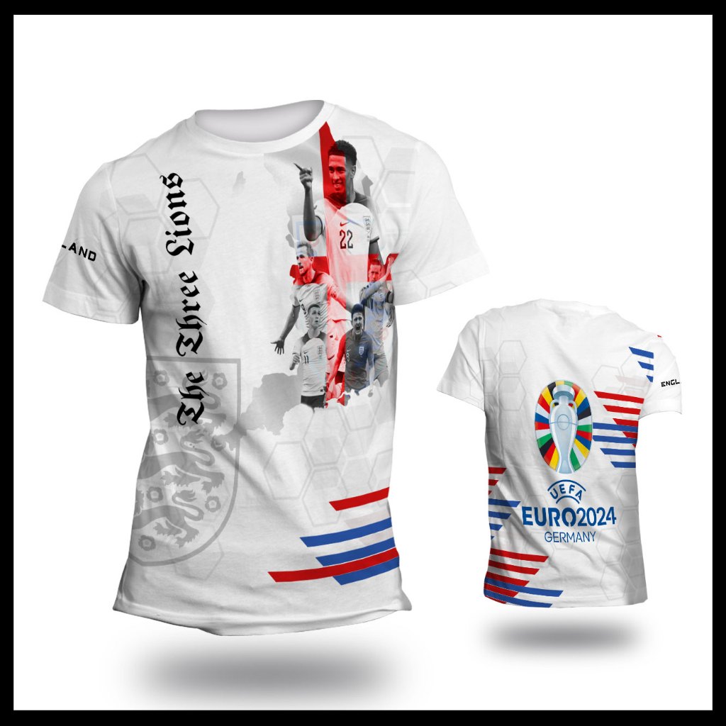 Kaos Tim Inggris Kasual (England) Euro 2024 Dewasa Art -1 full Printing - The Luminos -