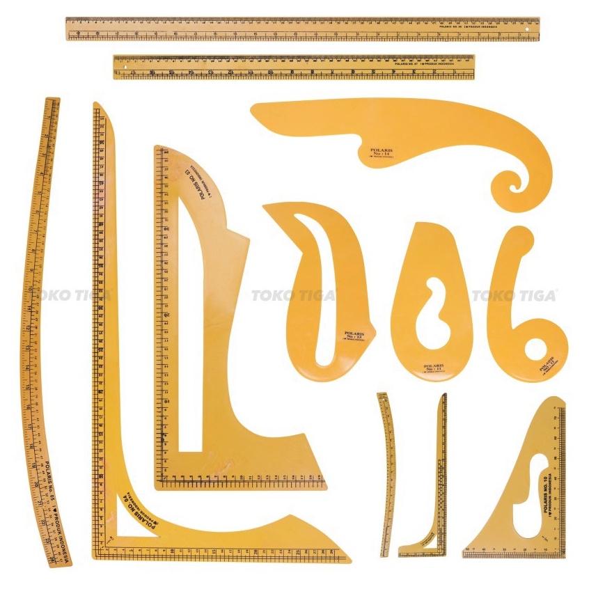 

KODE N69S Penggaris Pola Set Pattern Ruler POLARIS Isi 9 Set 12 Pcs PSC1