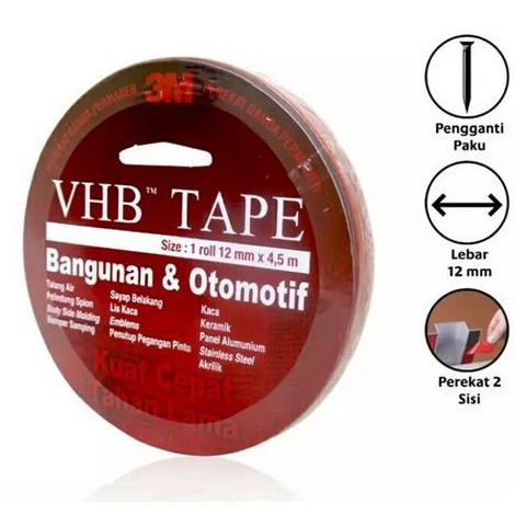 

KODE O48E DOUBLE TAPE 3M VHB ORIGINAL 12 MM x 45 M perekat lem bolak balik isolasi