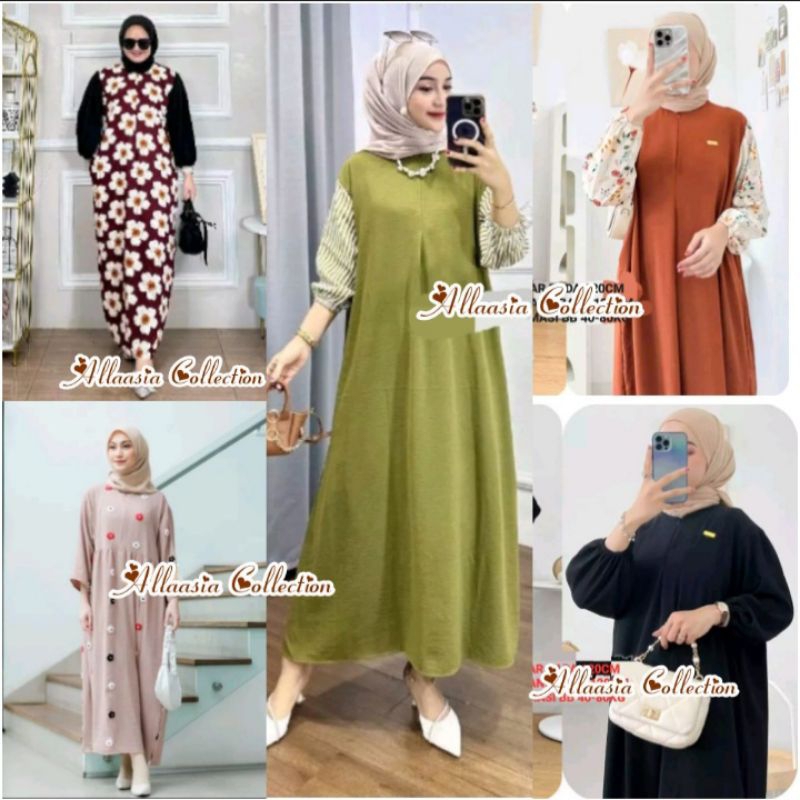 LongDress Daster Crinkle Airflow Polos Crinkle Kombinasi Crinkle Pompom