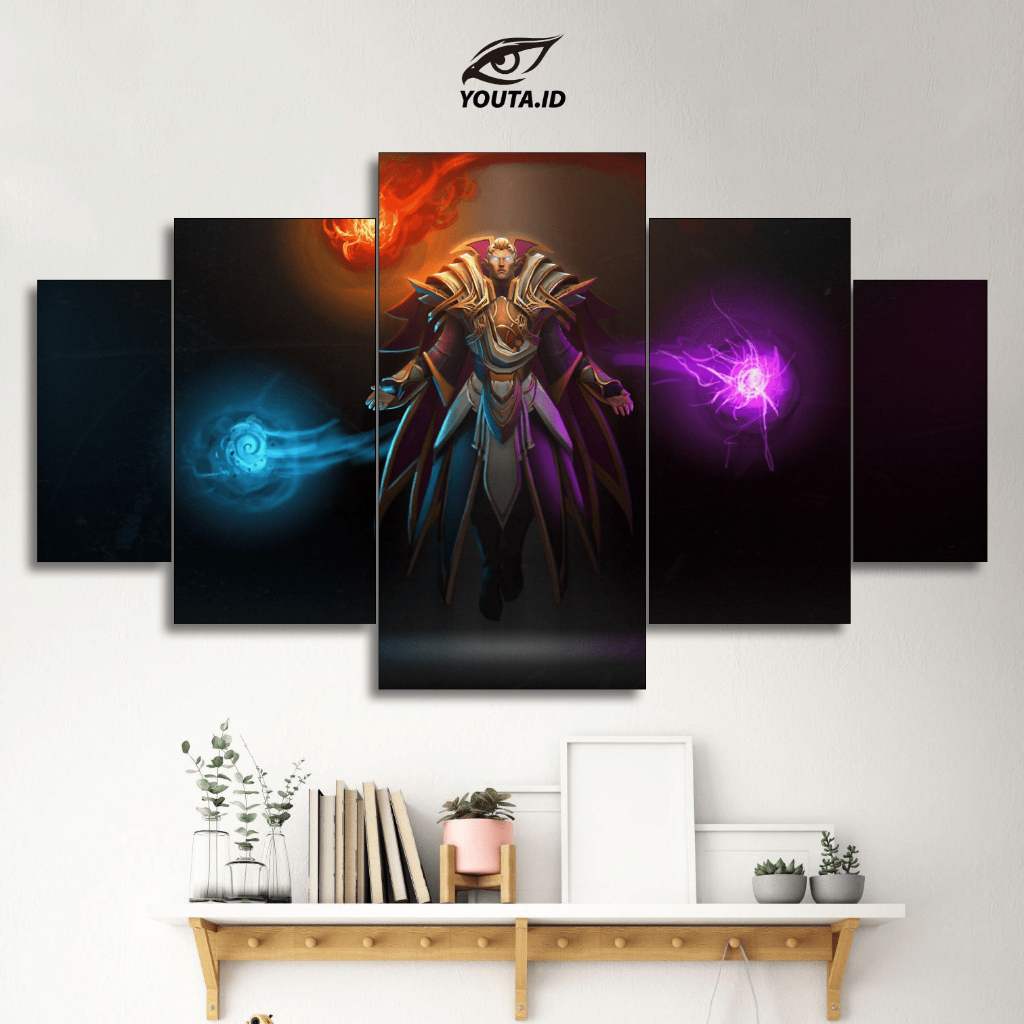 YOUTA.ID HIASAN PAJANGAN DINDING INVOKER DOTA 2 POSTER 1 SET DOTA 2 5 Pcs POSTER KAYU WALL DECOR