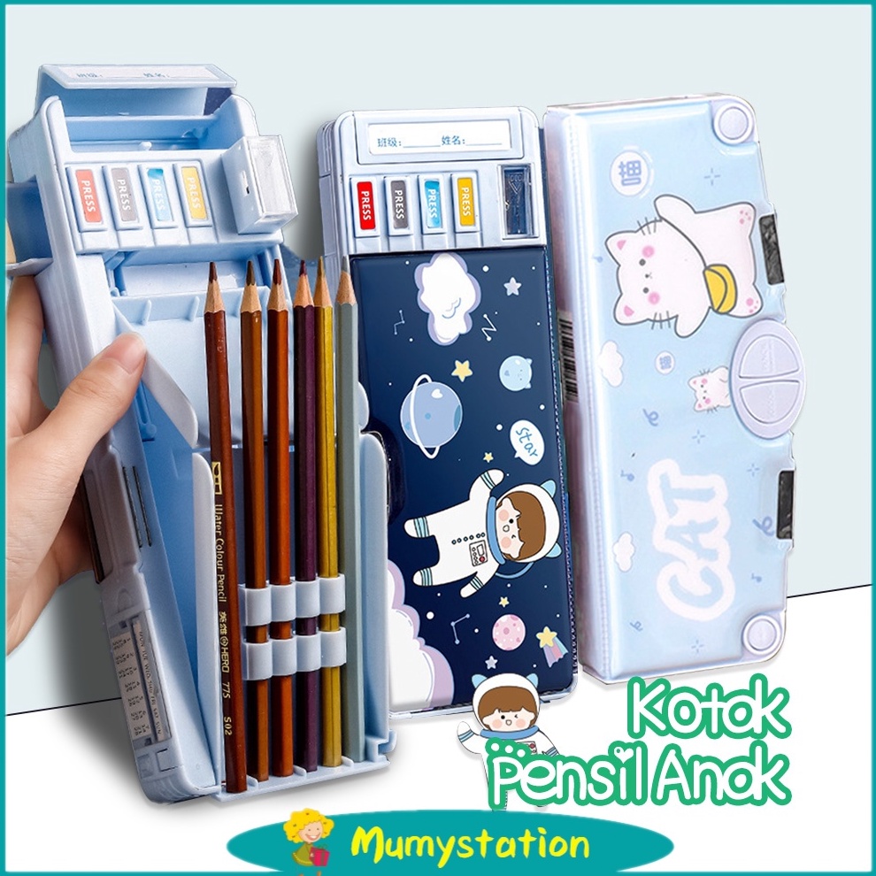 

KODE H34Y MumyStation Kotak Pensil Anak Tempat Pensil Multifungsi Motif Storage Box Lapisan Ganda Tunggal Dengan Rautan Kapasitas Pencil Case