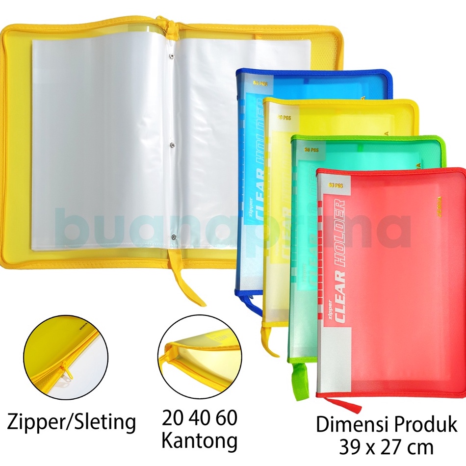 

KODE P78G Map Document Keeper Jenia 2 4 6 Kantong Folio Clear Holder Zipper Display Book Sleting