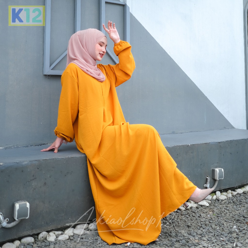 Abaya Crinkle balon polos lengan karet | Gamis Crinkle Lebaran Kekinian