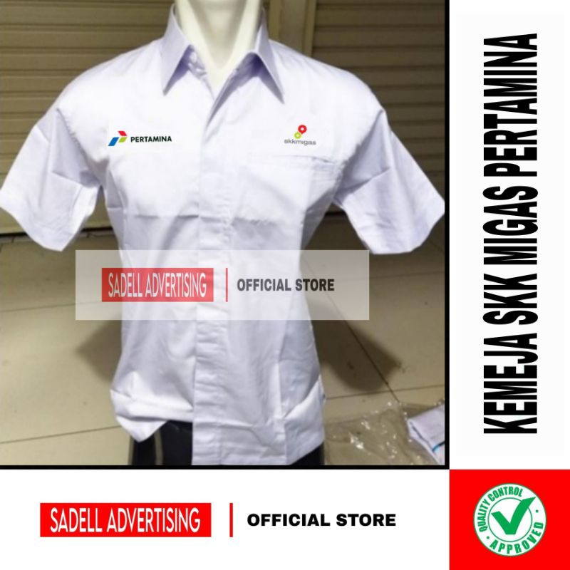 Kemeja SKK Migas Seragam Pertamina SKK Migas Putih Lengan Pendek Pria Bordir
