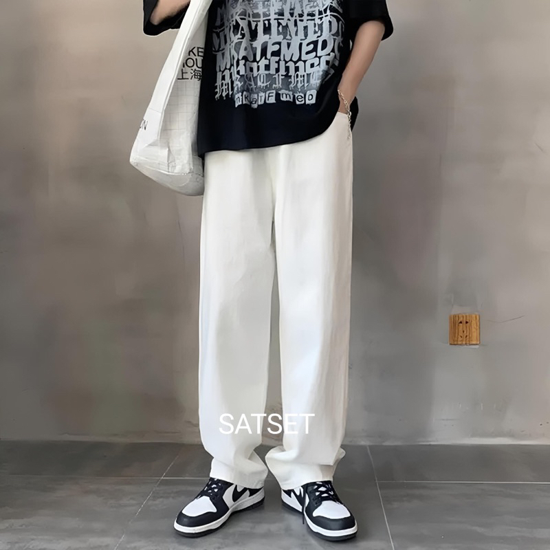 Celana jeans panjang reguler pria korean style oversize loose pants jeans longgar