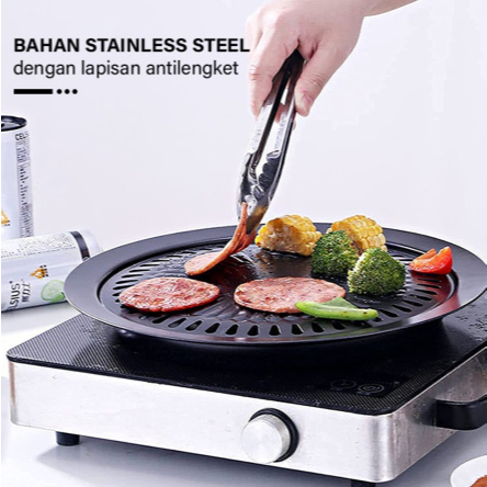 Ultra Grill Panggangan Bulat Kompor | Grill Pan Panggangan Bulat Barberque BBQ Grill Plate Smokeles