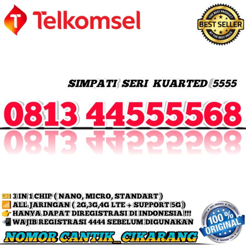 NOMOR CANTIK SIMPATI  KARTU PERDANA NOMOR CANTIK TELKOMSEL NOMOR CANTIK SIMPATI SERI AABB 4455 KUART