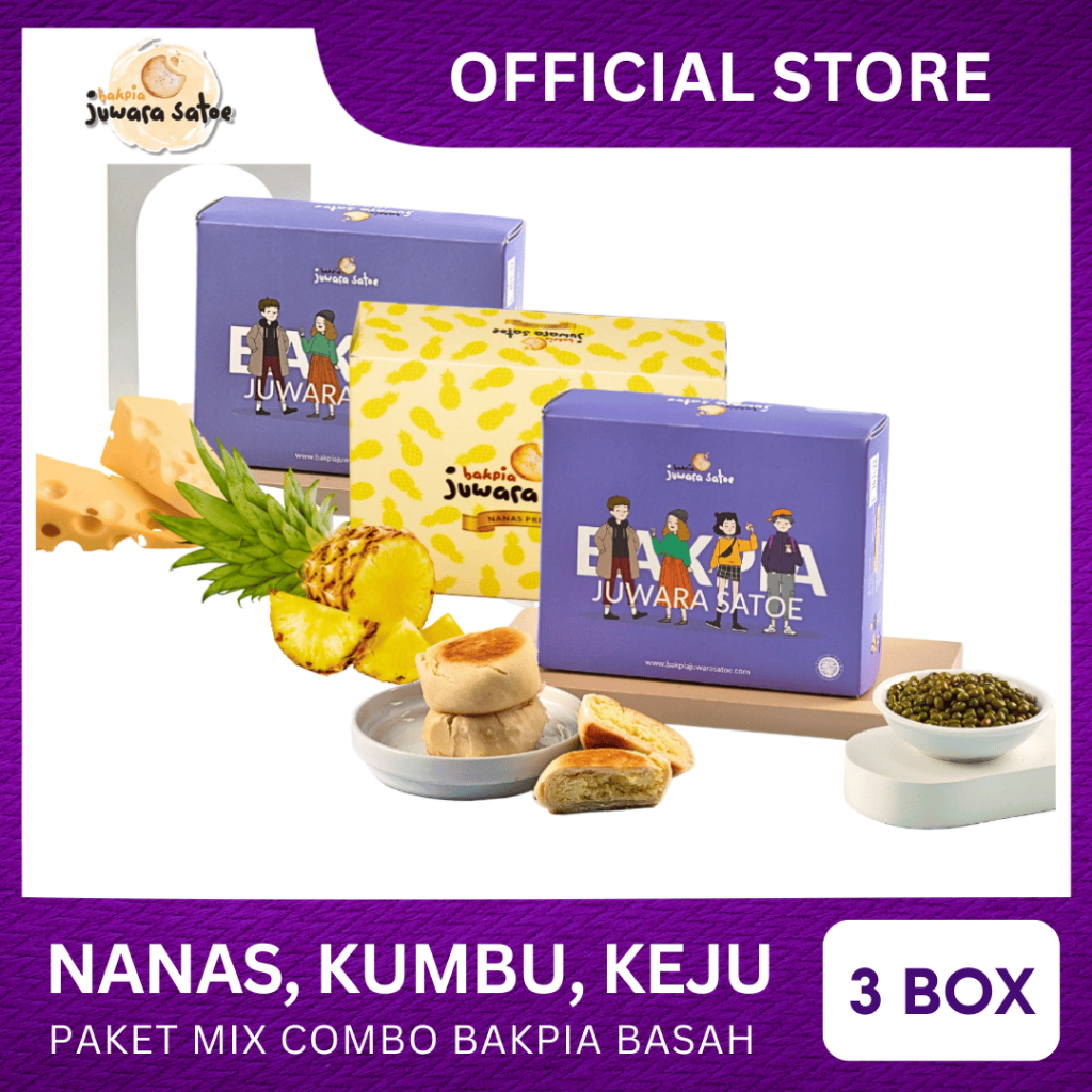 

[ 3 BOX ] PAKET MIX COMBO BAKPIA BASAH (NANAS, KUMBU, KEJU) - BAKPIA JUWARA SATOE