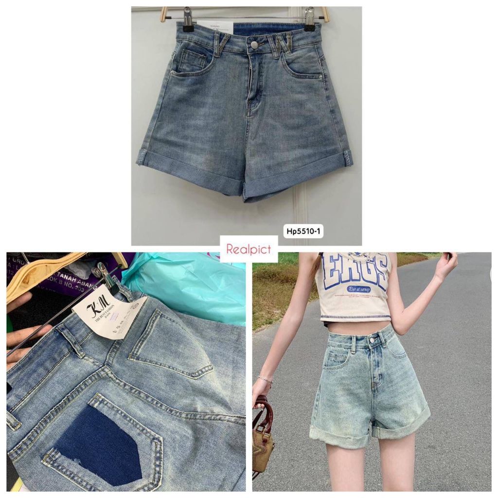 CELANA PENDEK HP JEANS POLOS VARIASI BORDIR SEGITIGA DEPAN TWIN POCKET DEPAN BELAKANG JEANS 505 SIZE